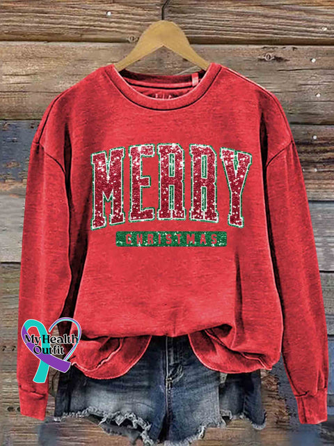 Merry Christmas Print Casual Sweatshirt Red / S