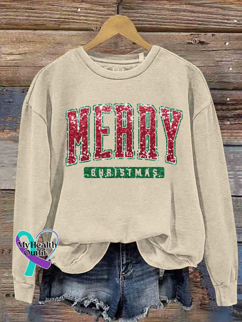 Merry Christmas Print Casual Sweatshirt Sand / S