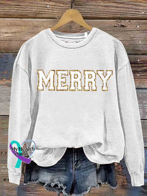 Merry Christmas Print Casual Sweatshirt White / S