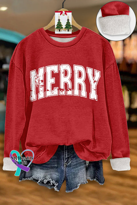 Merry Christmas Print Thick Fleece Sweatshirt Red / S Tops