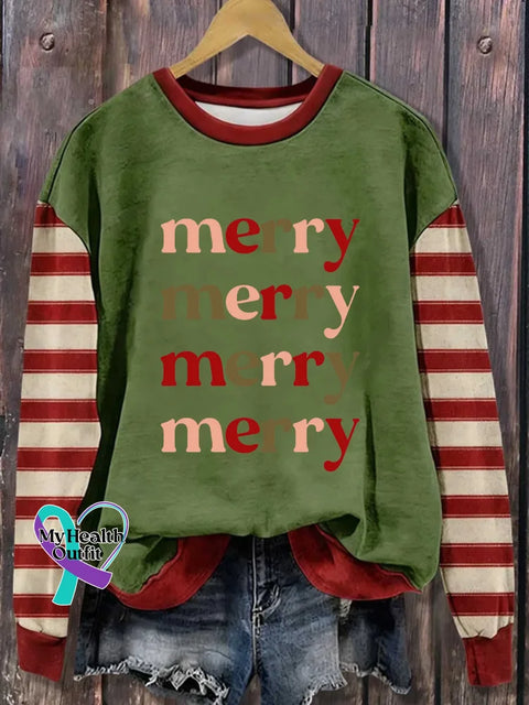 Merry Christmas Prints Casual Cotton Sweatshirt Multicolor / S