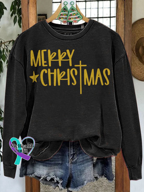 Merry Christmas Religious Cross Casual Sweatshirt Black / S