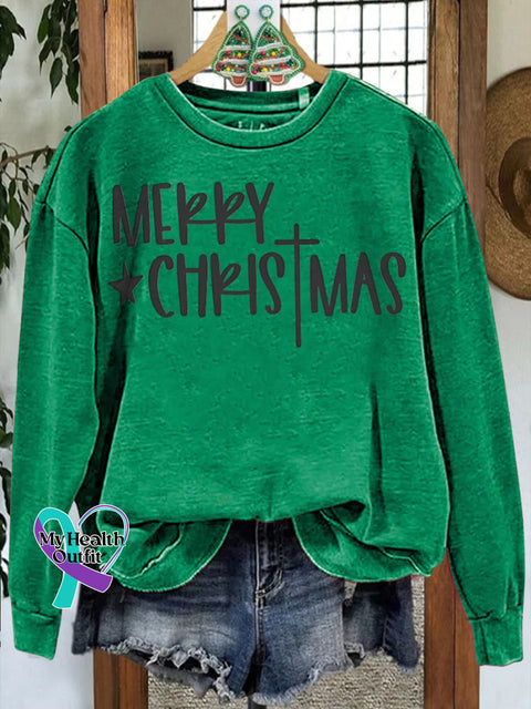 Merry Christmas Religious Cross Casual Sweatshirt Green / S