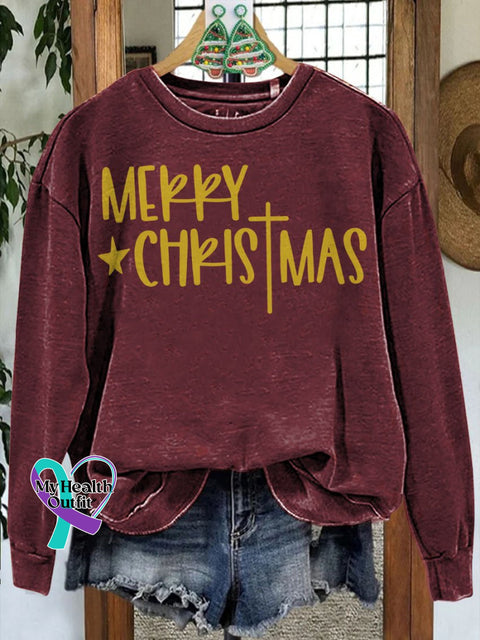 Merry Christmas Religious Cross Casual Sweatshirt Maroon / S