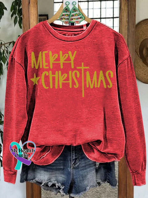 Merry Christmas Religious Cross Casual Sweatshirt Red / S