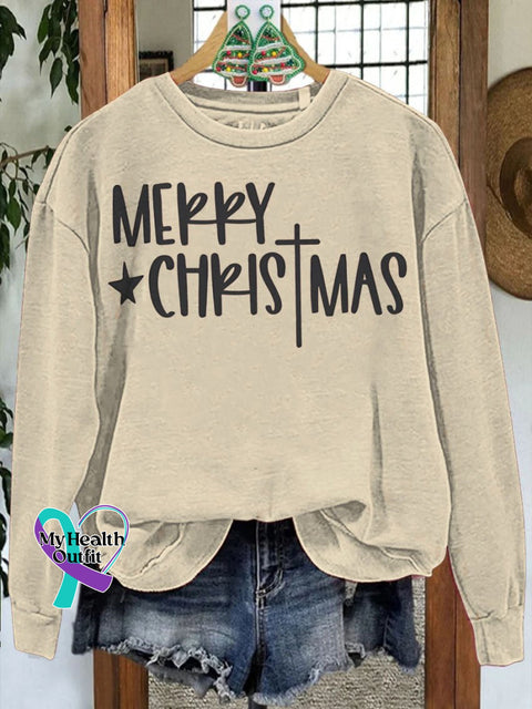 Merry Christmas Religious Cross Casual Sweatshirt Sand / S