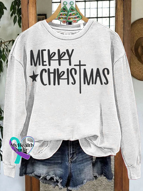Merry Christmas Religious Cross Casual Sweatshirt White / S