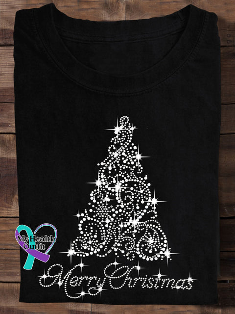 Merry Christmas Rhinestone Bling Print T-Shirt Black / S