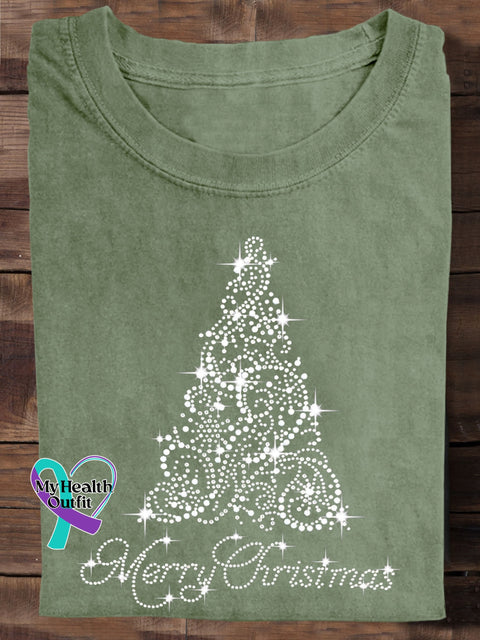 Merry Christmas Rhinestone Bling Print T-Shirt Green / S
