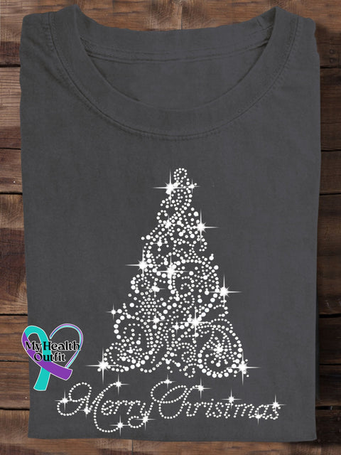 Merry Christmas Rhinestone Bling Print T-Shirt Grey / S