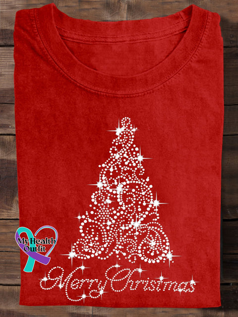 Merry Christmas Rhinestone Bling Print T-Shirt Red / S