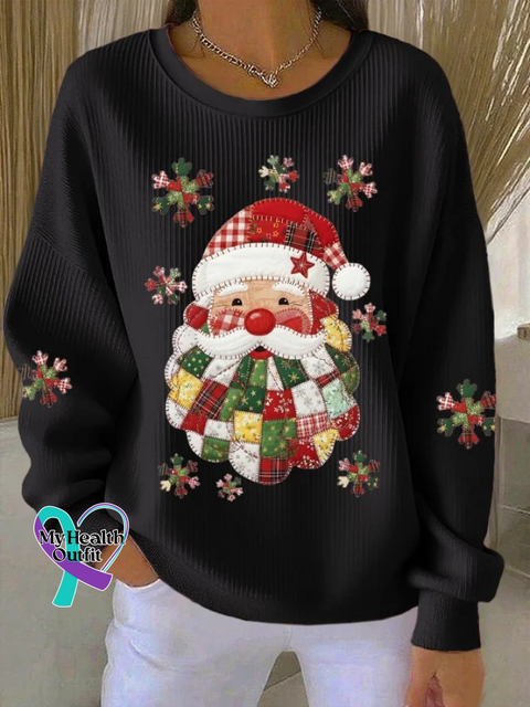 Merry Christmas Santa Claus Prints Casual Cotton Sweatshirt Black / 5XL