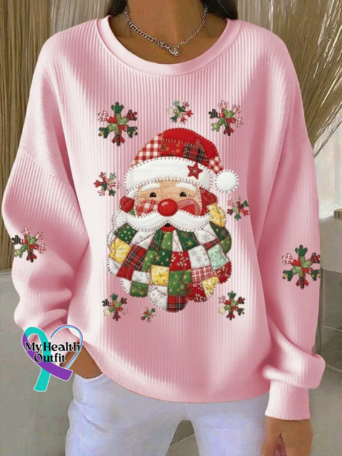 Merry Christmas Santa Claus Prints Casual Cotton Sweatshirt Pink / S