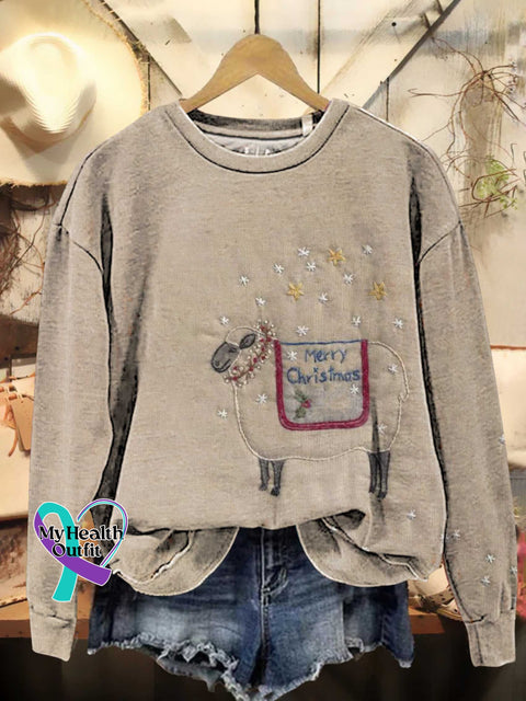 Merry Christmas Sheep Casual Cotton Sweatshirt Multicolor / S