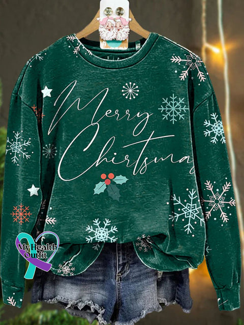 Merry Christmas Snowflake Holly Casual Sweatshirt Multicolor / S