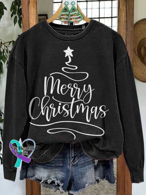 Merry Christmas Tee Casual Print Sweatshirt Black / S