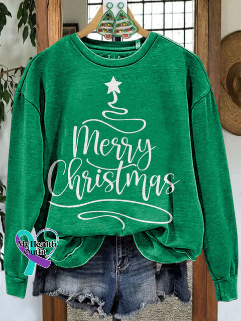 Merry Christmas Tee Casual Print Sweatshirt Green / S
