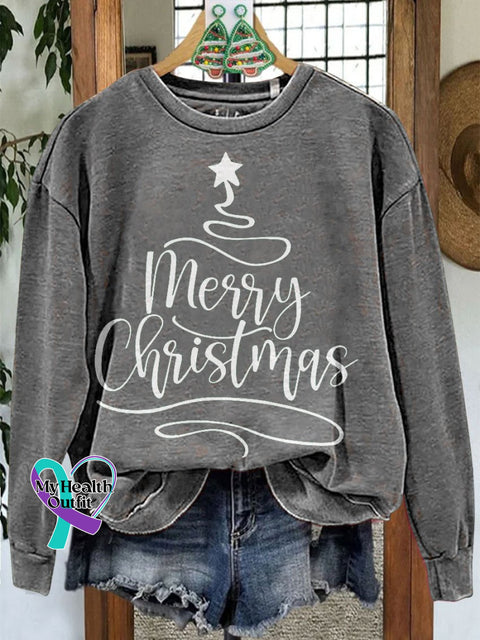 Merry Christmas Tee Casual Print Sweatshirt Grey / S