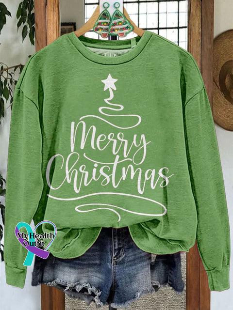 Merry Christmas Tee Casual Print Sweatshirt Lightgreen / S