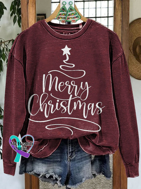 Merry Christmas Tee Casual Print Sweatshirt Maroon / S