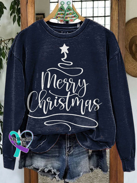 Merry Christmas Tee Casual Print Sweatshirt Navyblue / S