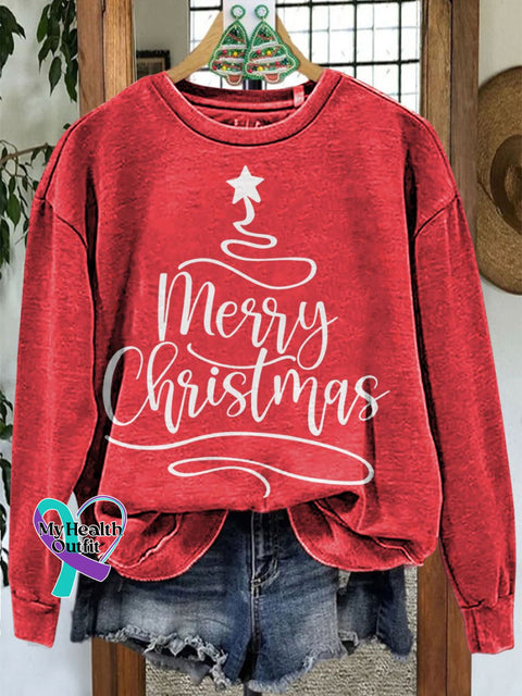 Merry Christmas Tee Casual Print Sweatshirt Red / S