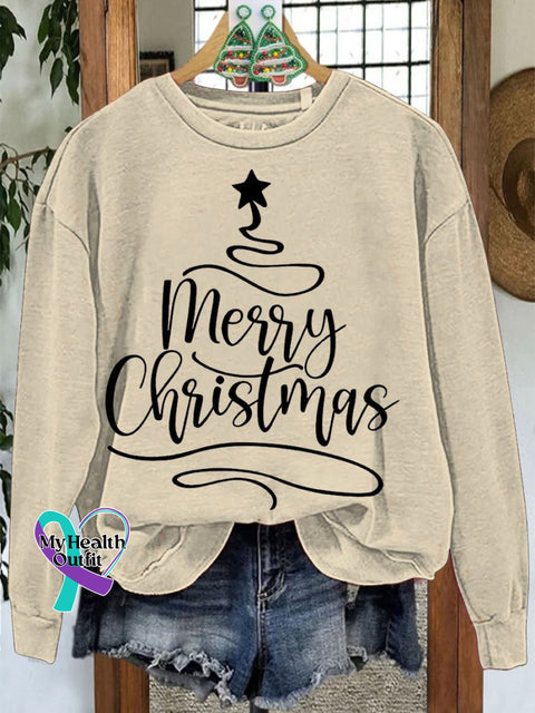 Merry Christmas Tee Casual Print Sweatshirt Sand / S