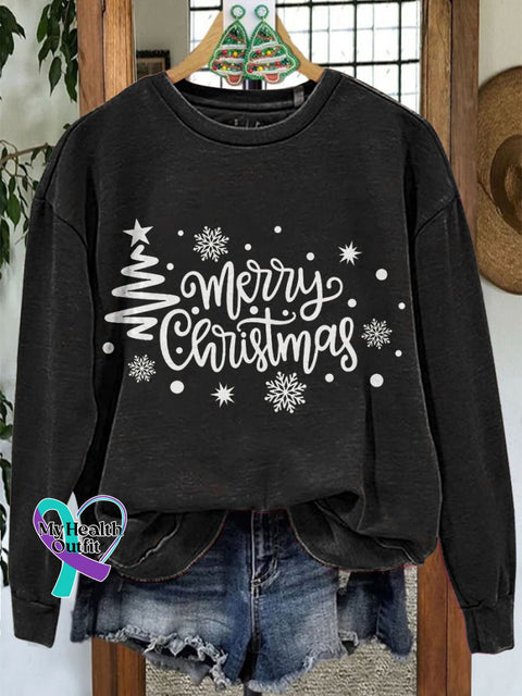 Merry Christmas Tree Casual Print Sweatshirt Black / S