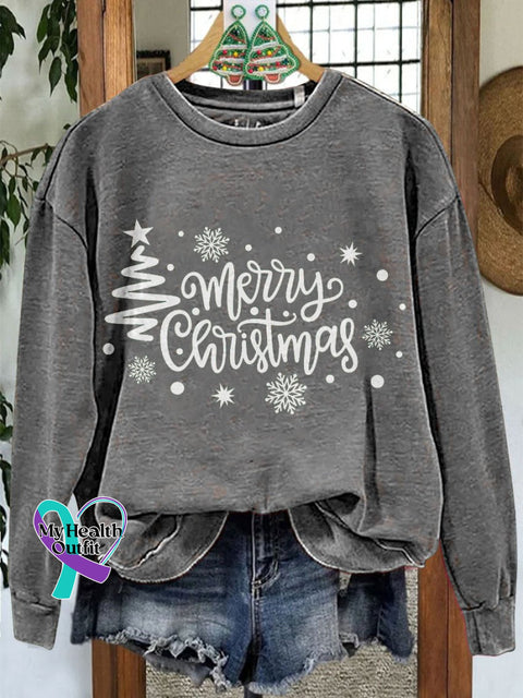 Merry Christmas Tree Casual Print Sweatshirt Grey / S