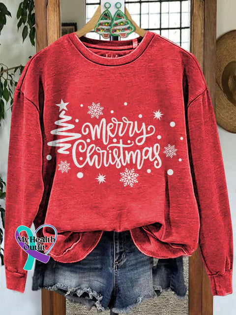 Merry Christmas Tree Casual Print Sweatshirt Red / S