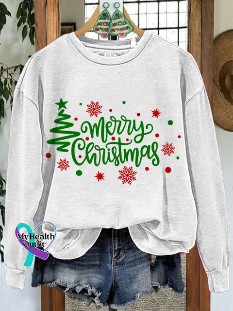 Merry Christmas Tree Casual Print Sweatshirt White / S