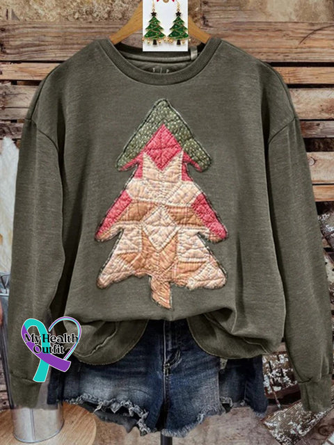 Merry Christmas Tree Print Casual Sweatshirt Green / S