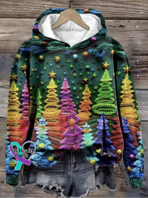 Merry Christmas Tree Print Casual Sweatshirt Multicolor / S