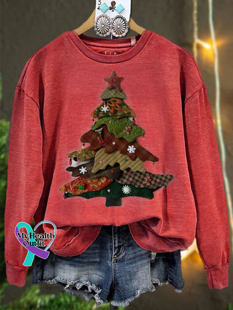 Merry Christmas Tree Print Casual Sweatshirt Red / S