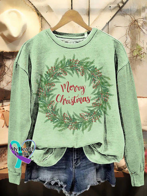 Merry Christmas Wreath Casual Sweatshirt Multicolor / S