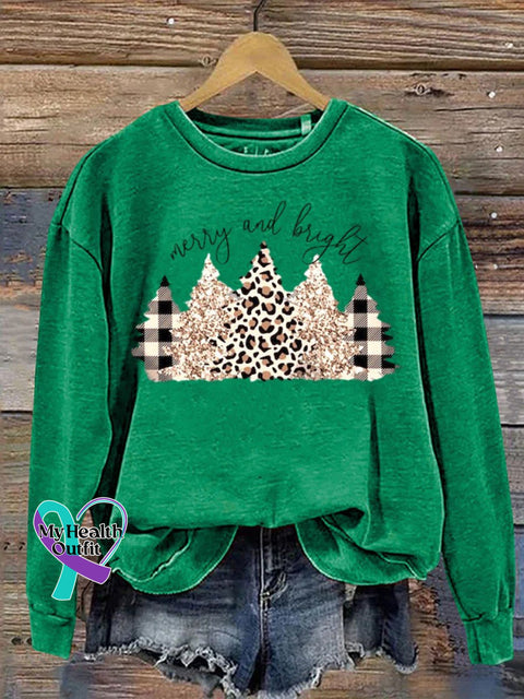 Messy And Bright Christmas Print Casual Sweatshirt Green / S