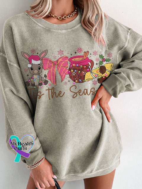 Mexican Christmas Calories No Cuentan Women’s Casual Print Corduroy Sweatshirt Brown / S