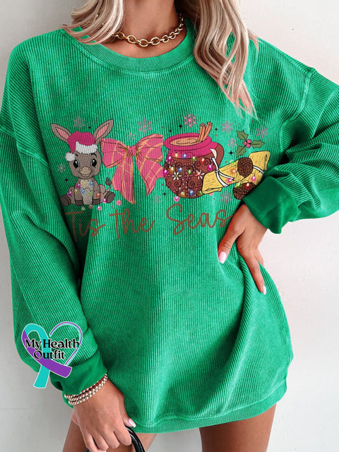 Mexican Christmas Calories No Cuentan Women’s Casual Print Corduroy Sweatshirt Green / S