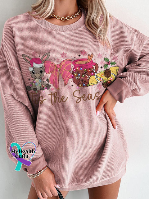 Mexican Christmas Calories No Cuentan Women’s Casual Print Corduroy Sweatshirt Pink / S