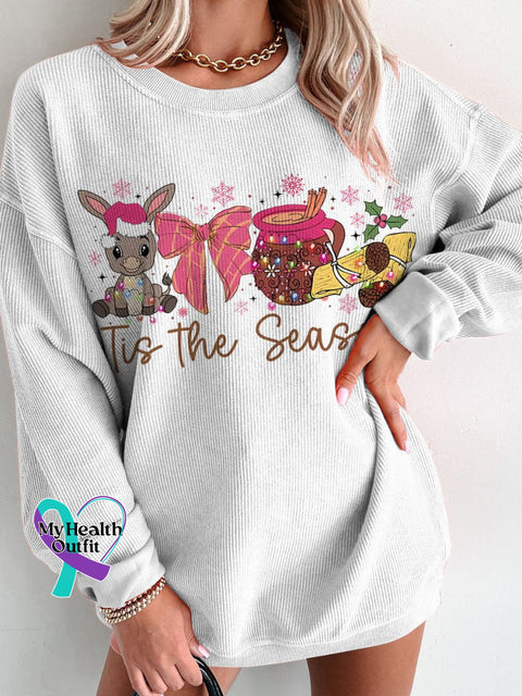 Mexican Christmas Calories No Cuentan Women’s Casual Print Corduroy Sweatshirt White / S