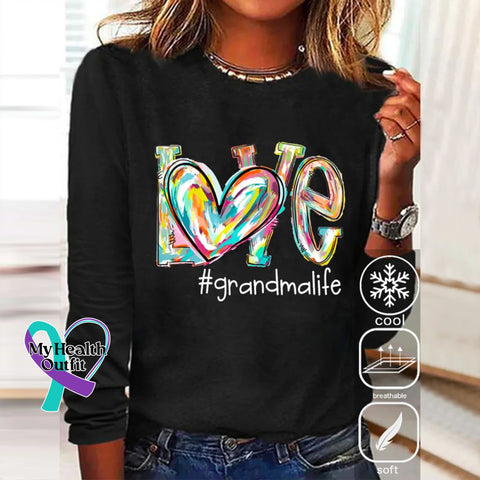 Modern Long Sleeve Print Top Black / S