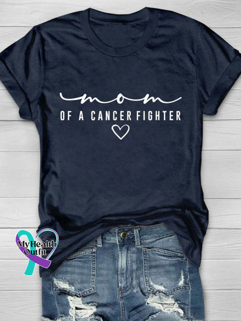 Mom Of A Cancer Fight Print T-Shirt Blue / S