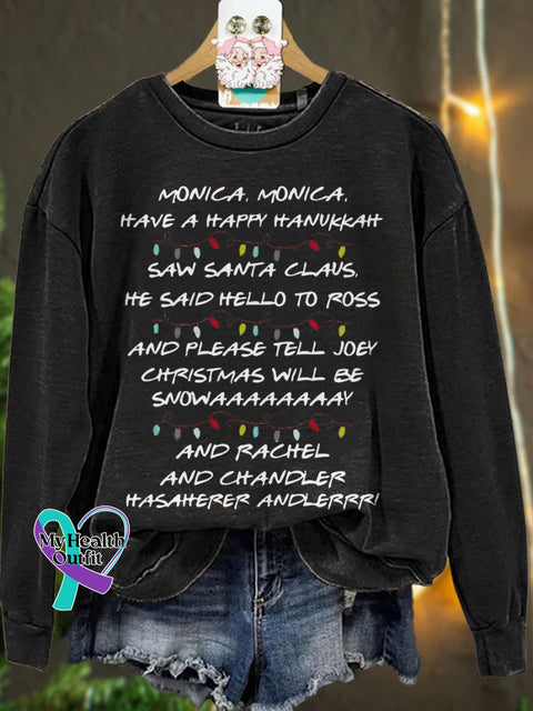 Monica Have A Happy Hanukkah Christmas Casual Print Sweatshirt Black / S