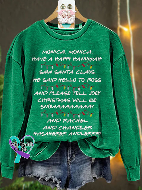 Monica Have A Happy Hanukkah Christmas Casual Print Sweatshirt Green / S
