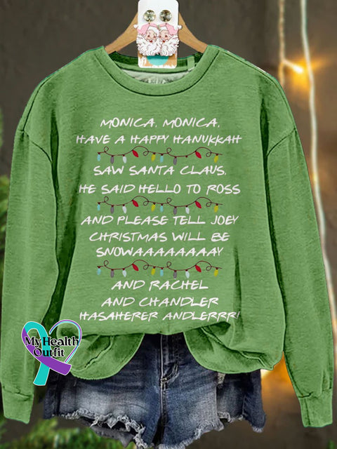 Monica Have A Happy Hanukkah Christmas Casual Print Sweatshirt Lightgreen / S