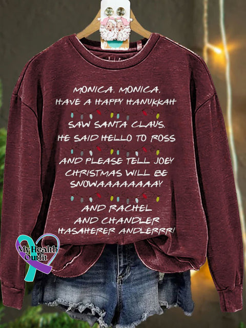 Monica Have A Happy Hanukkah Christmas Casual Print Sweatshirt Maroon / S