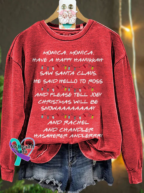 Monica Have A Happy Hanukkah Christmas Casual Print Sweatshirt Red / S