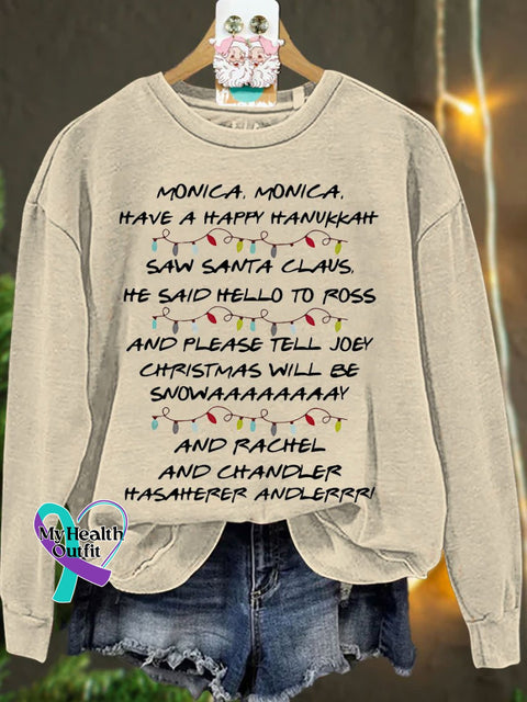 Monica Have A Happy Hanukkah Christmas Casual Print Sweatshirt Sand / S