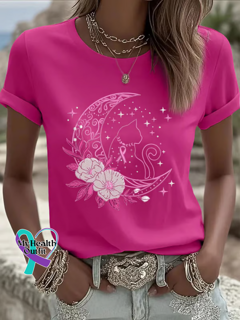 Moon Cat Breast Cancer Awareness T shirt Pink / S