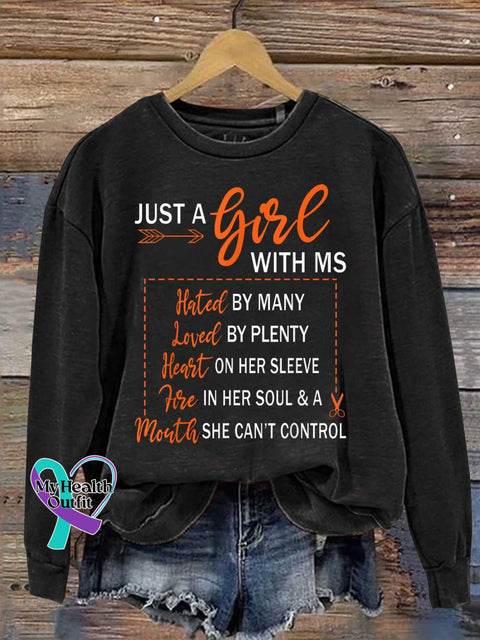Ms Awareness Multiple Sclerosis Warrior Multiple Sclerosis Orange Ribbon Casual Sweatshirt Black / S